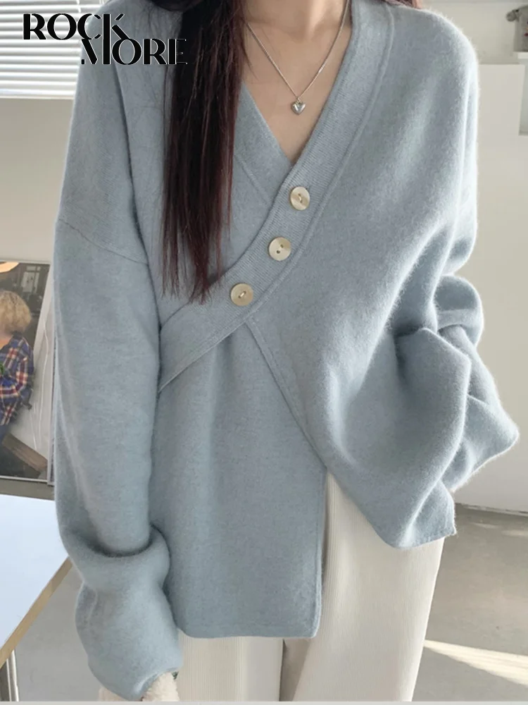 

Rockmore Casual Korean Sweater Cardigans Autumn Solid Long Sleeves Chic Buttons Gentle Sweet Knitwear for Women Knitted Tops