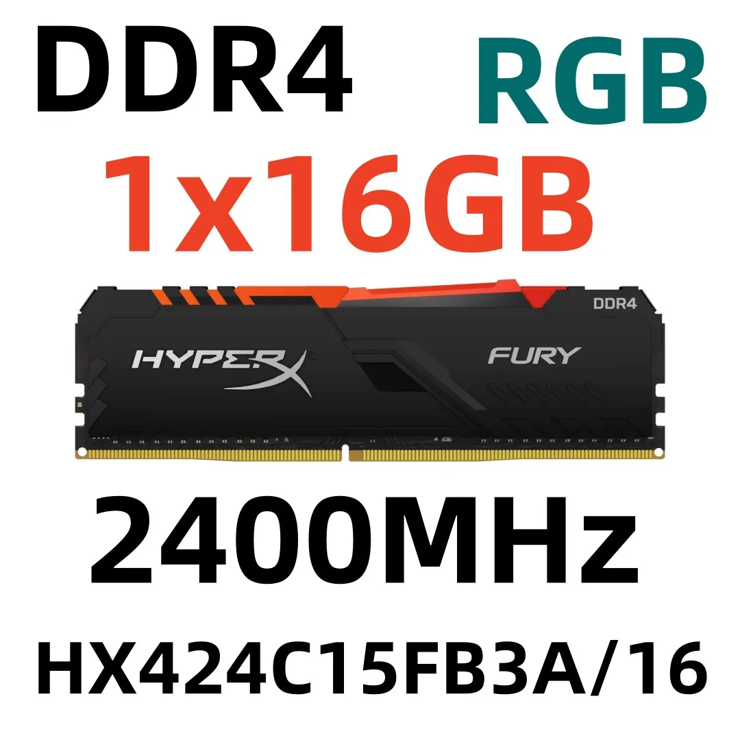 Оперативная память HyperX Fury RGB DDR4 16 Гб для ПК 2400 Мг 1x16 ГБ HX424C15FB3A/16