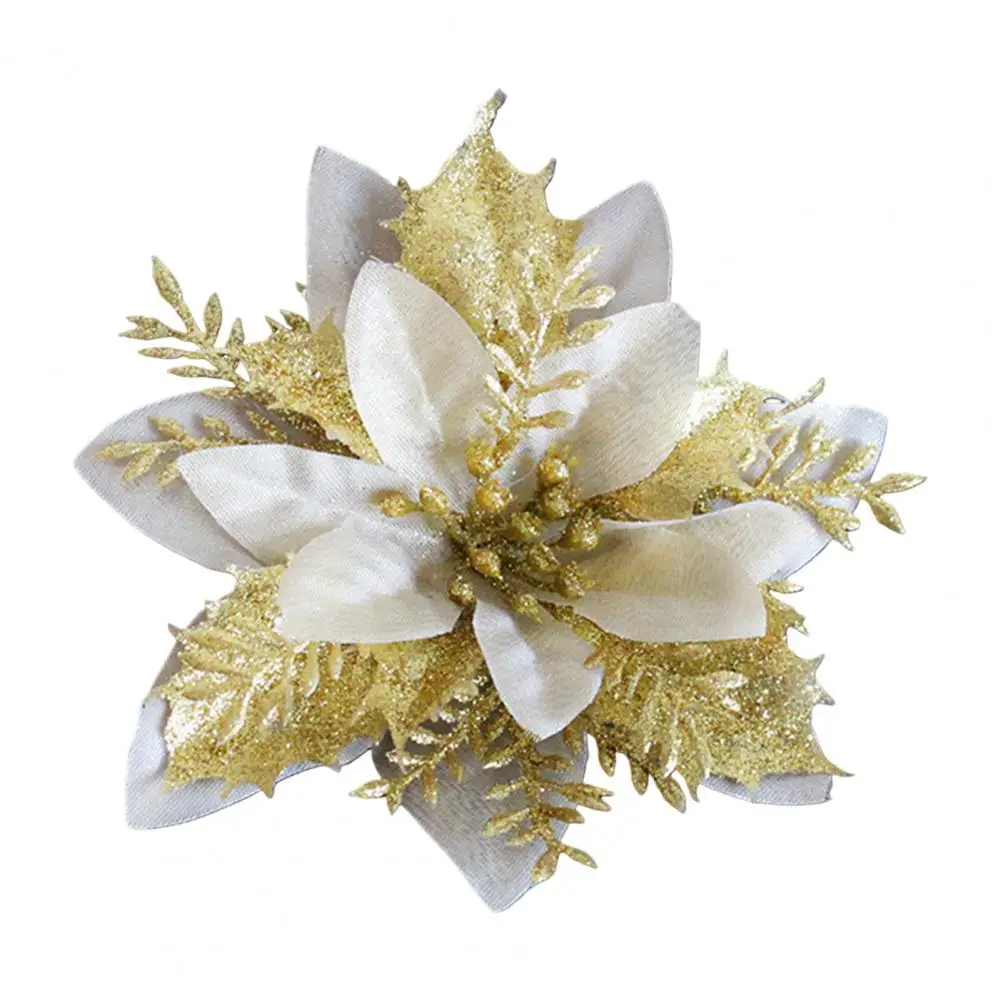

Long-lasting Christmas Decorations Sparkling Christmas Artificial Flower Decorations Glitter Leaves Golden Silver for Xmas