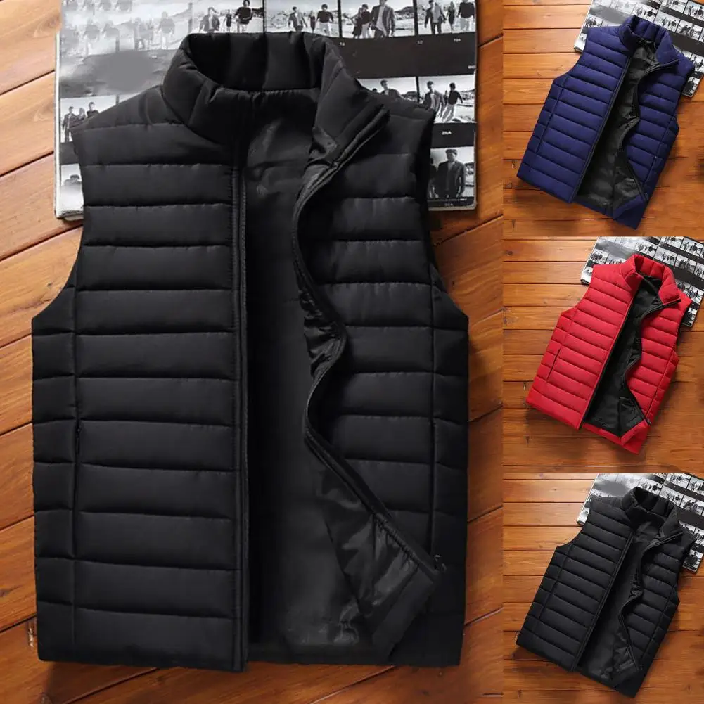 

Outdoor Vest Coat Wear Resistant Men Waistcoat Zipper Closure Thicken Warm Zipper Closure Winter Vest Stand Collar