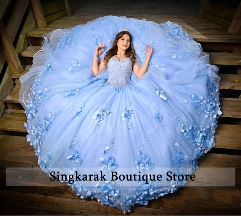 Бальное платье небесно-голубого цвета платья Quinceanera со съемной накидкой