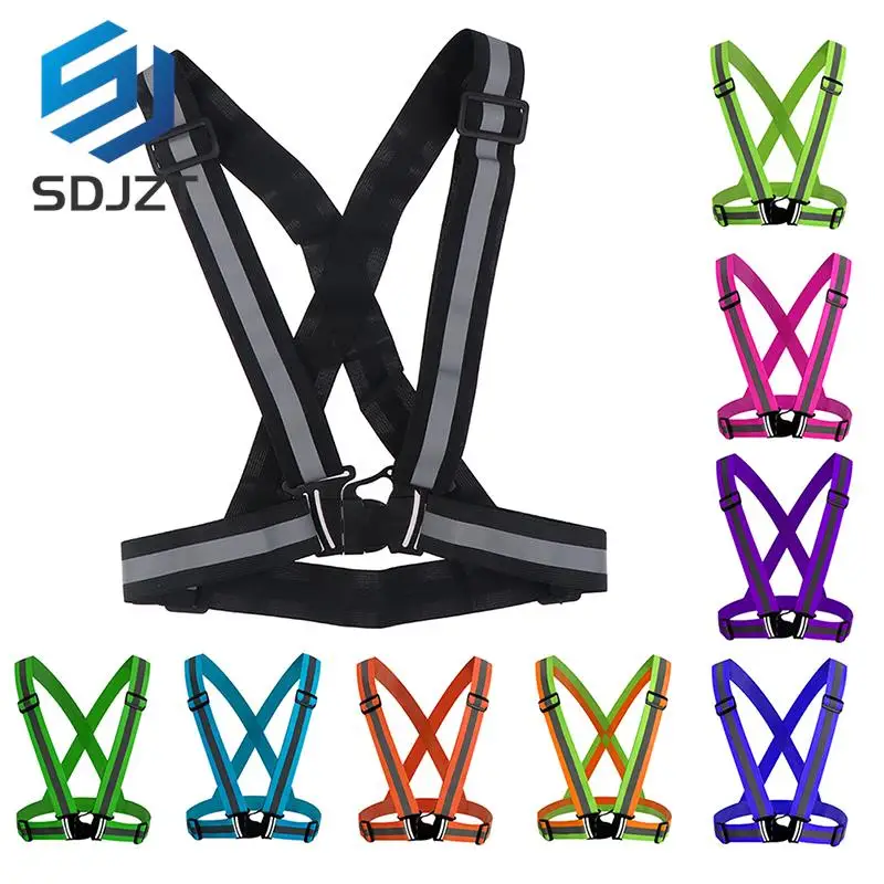 

Новинка, 1 шт., безопасная Регулируемая Светоотражающая видимость, полосатый жилет, куртка, для ночной езды, велоспорта, спорта