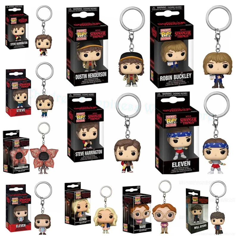 Фото FUNKO POP!! Брелоки-игрушки с персонажами из сериала «Очень странные дела»: Уилл Байерс, Майк Уиллер, Робин Бакли, Стив Харрингтон, Дастин Барб, Элевен, Эггос, Демогоргон. Подарки.