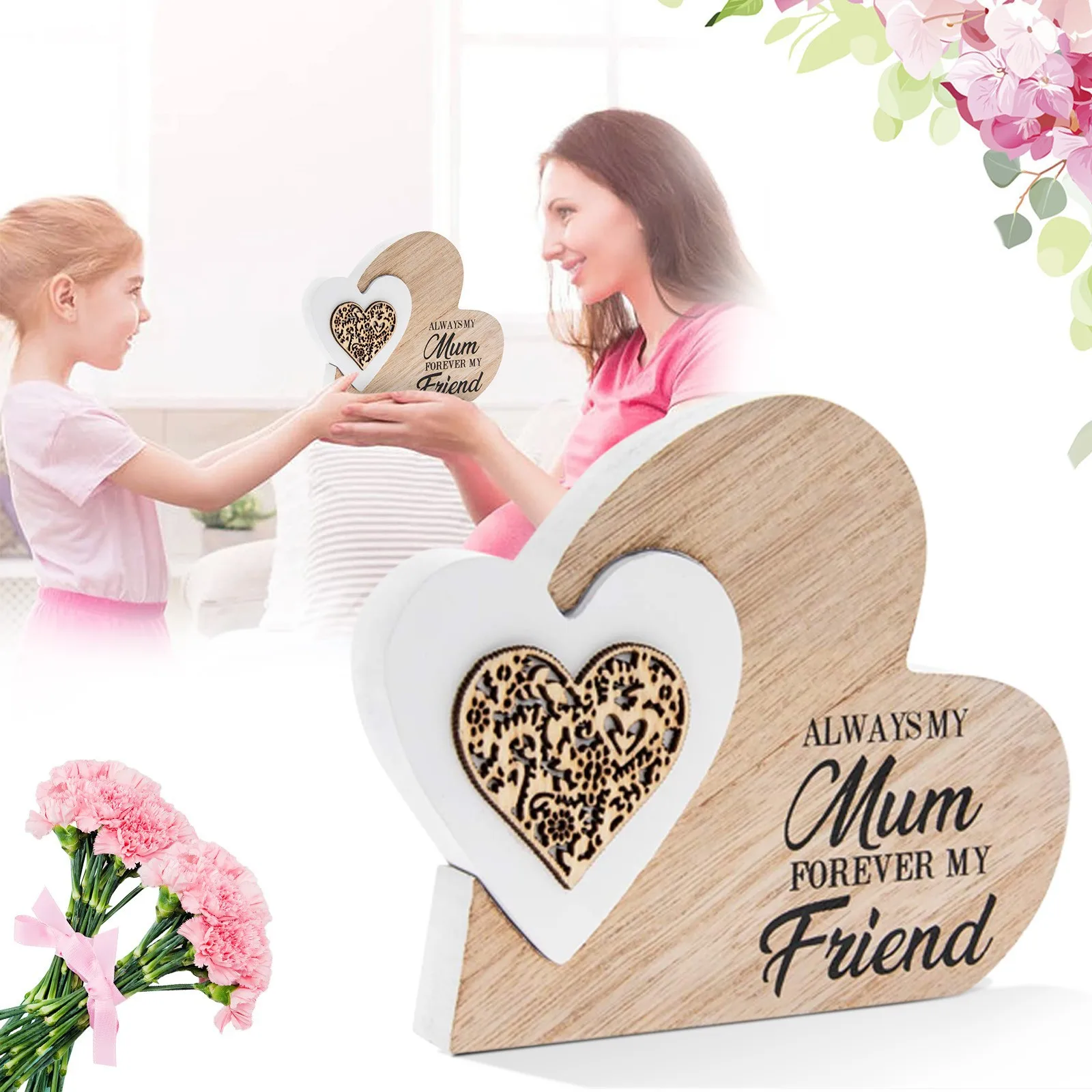 

Home Decoration Wooden Mother's Day Crafts Ornaments Heart Hollow Living Room Desktop Decorations Small Gifts Mom's Holiday Gift