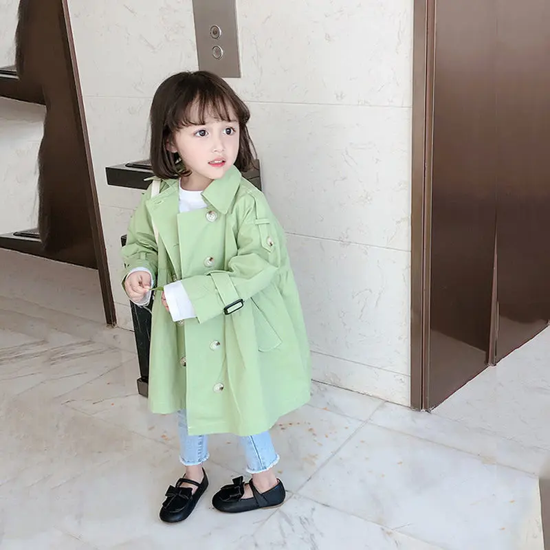 RiniLucia Autumn Winter Girls Trench Coat Teenage Long Sleeve Solid Trench Jacket Double Breasted Windbreaker Kids Cute Coat