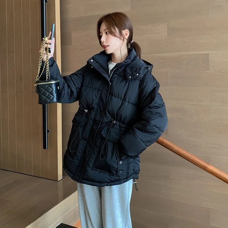 GRELLER 2022 New Women Winter Thick Hooded Down Jacket Cotton Warm Padded Parkas For Women Winter Coat Clothes Korean Style