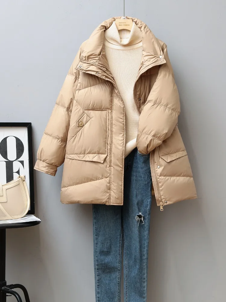 New Women Casual Style Long Down Jacket White Duck Down Jackets  Autumn Winter Coats And Parkas Female Outwear