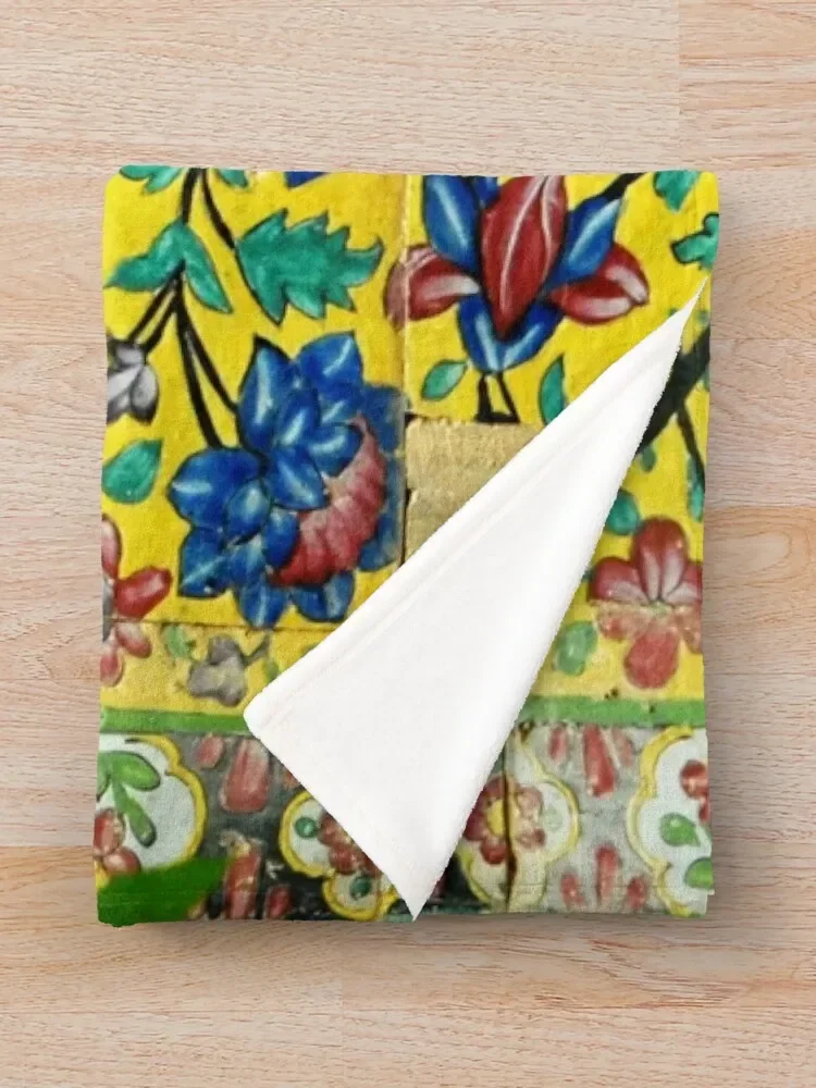 Persian Flowers and Birds Tile Mosaic Shiraz Iran Throw Blanket Soft Nap Hairy Blankets