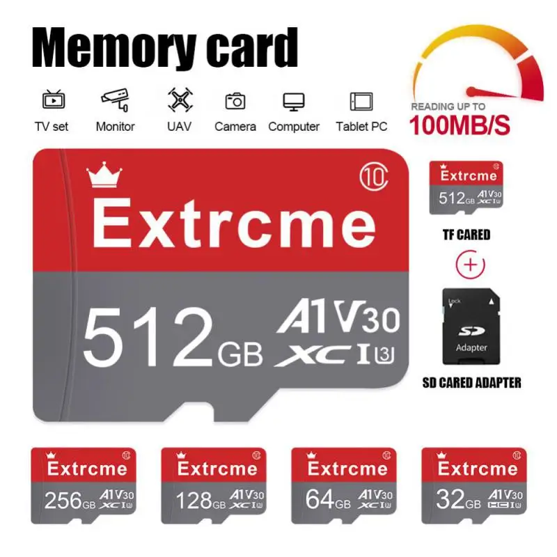 High Speed SD Card 512GB Memory Card Adapter 128GB SDXC Card HD 4K UHD UHS-I U3 Mini TF Card Expanded Storage For Smartphones