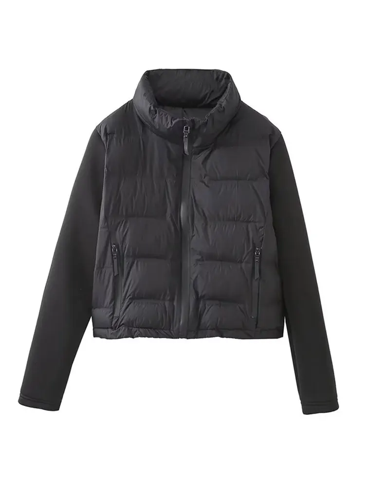 

Женская хлопковая куртка на молнии, однотонная Повседневная Уличная куртка с воротником-стойкой и двумя карманами, Осень-зима 2023