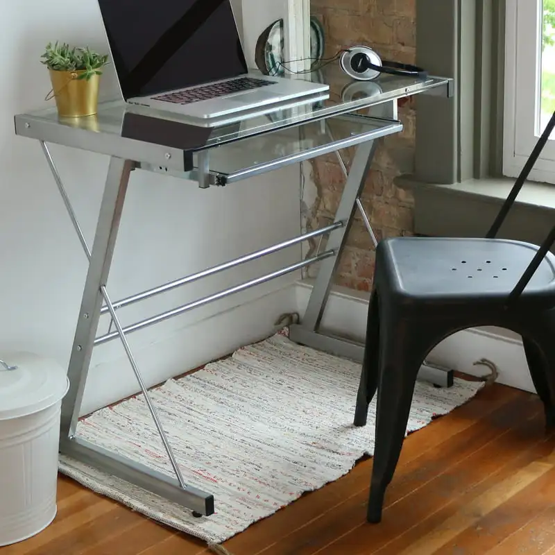 

Computer Desk with Pull-Out Keyboard Tray, Silver