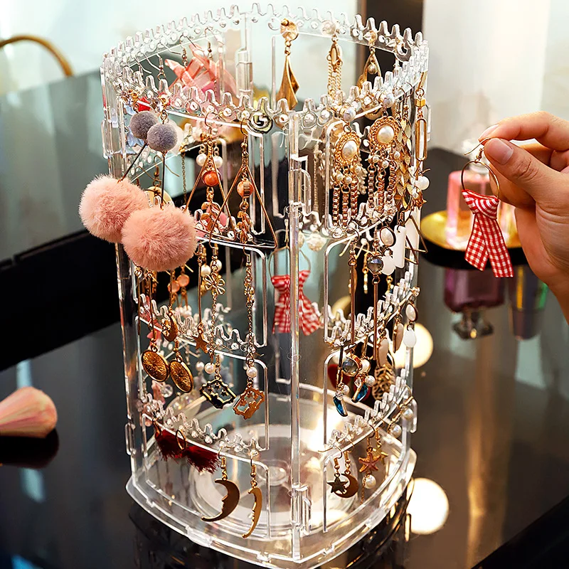 

Creative Earring Jewelry Display Stand 360° Rotation Earring Organizer Transparent Hanging Earrings Necklace Decorative Shelf