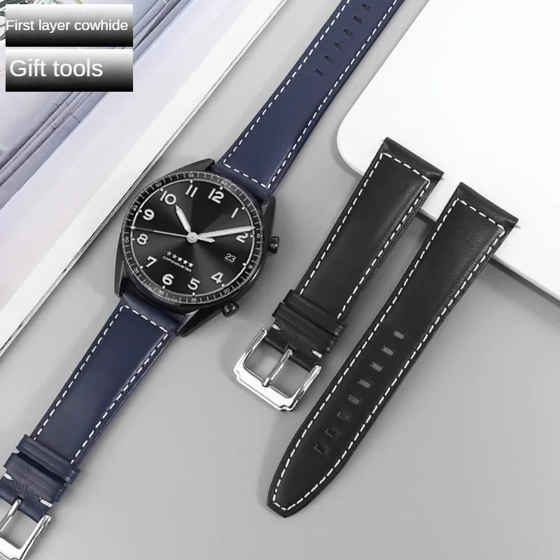 

Universal Leather Watch Strap 21/22mm Flat Straight Mouth Cowhide Watchband