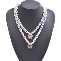 y2k styles colorful resin geometric pendant necklaces for womenhip hop cute animal butterfly clavicle chain collier jewelry bulk