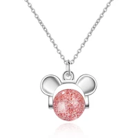 cute mouse necklaces pendant wholesale pink crystals 2022 anime clavicle chain charm necklace for women wedding cartoon jewelry