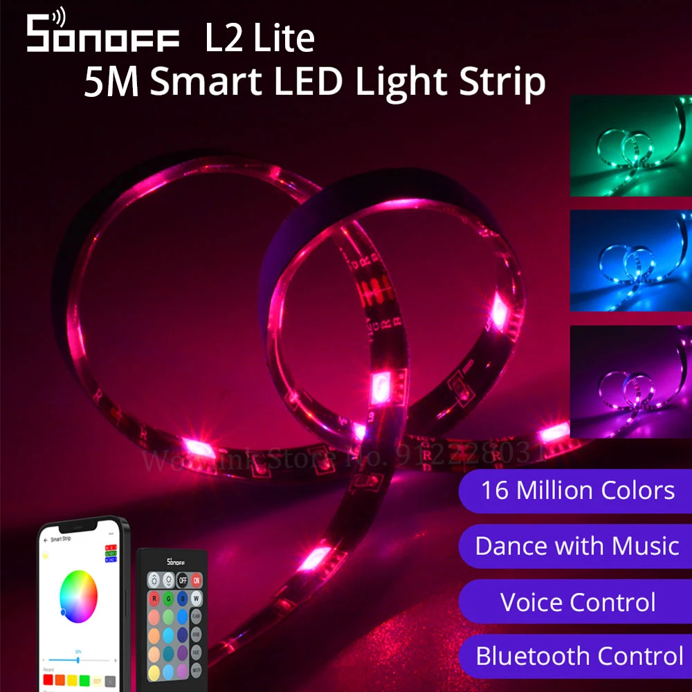 

SONOFF L2 Lite 5M EU / US Smart Wifi LED Light Strip RGB Dimmable Flexible Strip Light Ewelink Remote Control Can Be Free To Cut