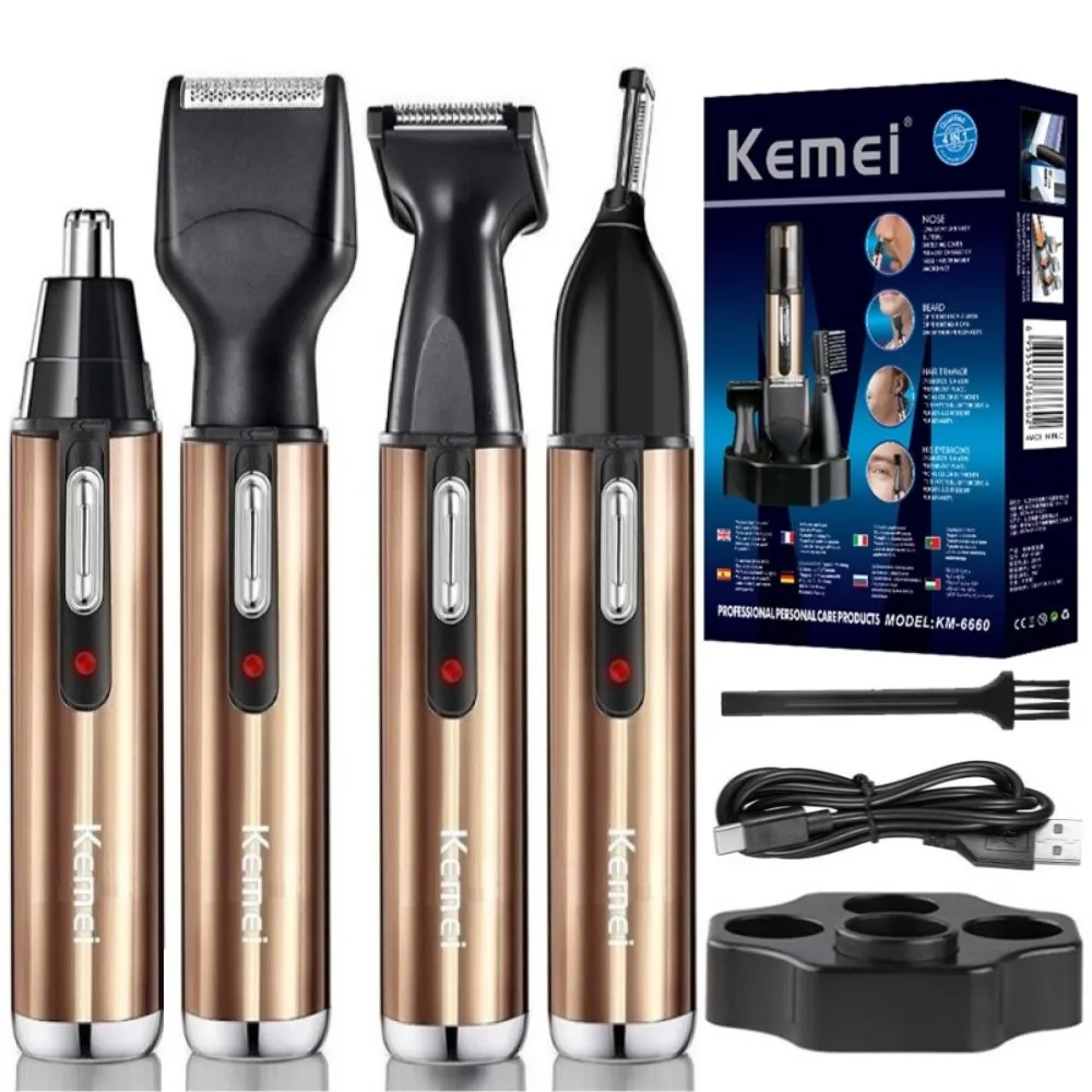 KM-6660 All In One Rechargeable Nose Hair Trimmer Beard Grooming For Men Eyebrow Hair Removal Nose Ear Shaver Cut Cleaner