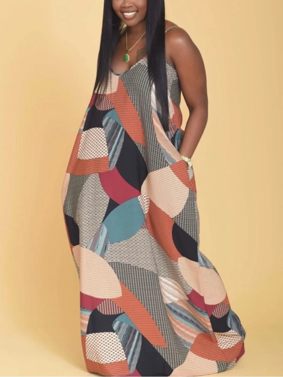 LW Plus Size summer dresses Mixed Print Cami Loose Dress Women's Dress Maxi Dress sleeveless Cami beach Party Dresses vestido
