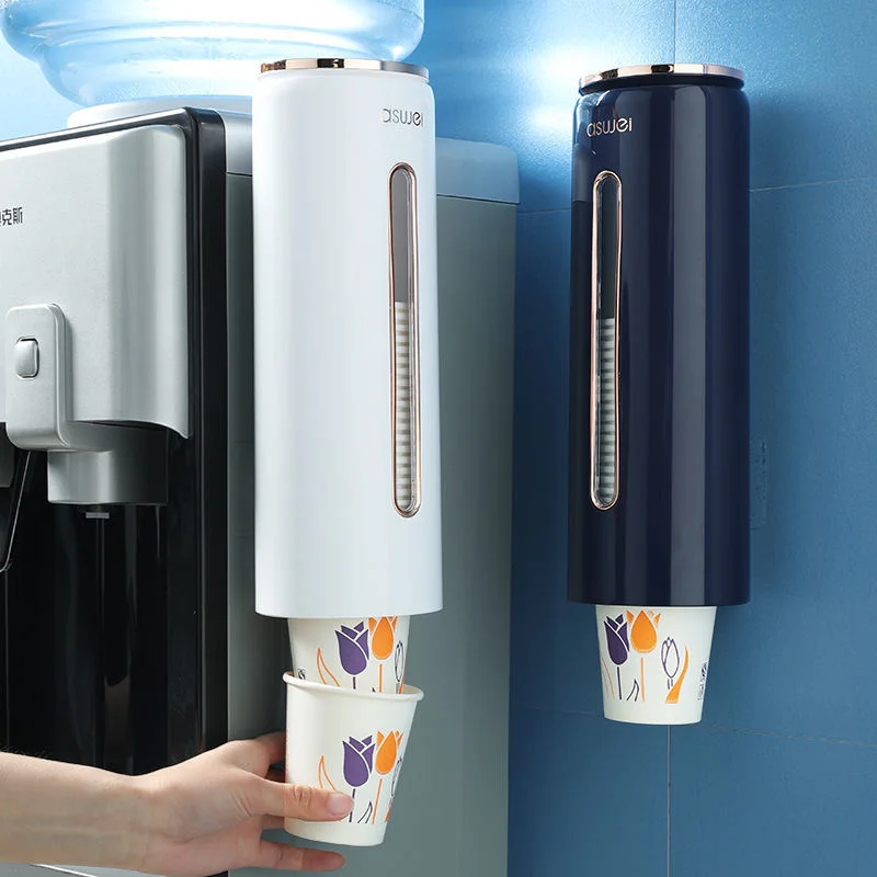 

Fashion Light Luxury Cup Holder Disposable Cup Punch-free Plastic Cups Holder On Wall Water Dispenser Automatic Cup Organizer