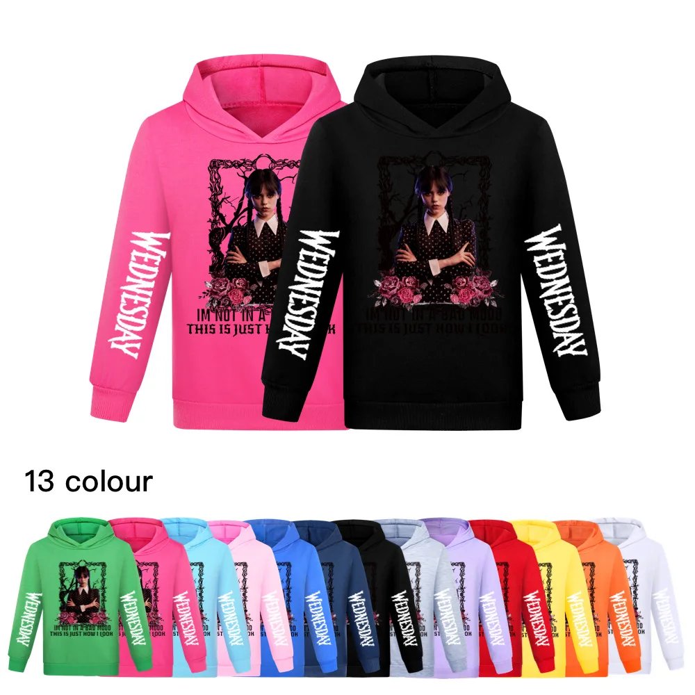 

2023 Wednesday Addams Kids Girls Sweatshirt Spring Autumn Boys Cotton Long Sleeve Hoodies T-shirt Top Teens Children's Clothing