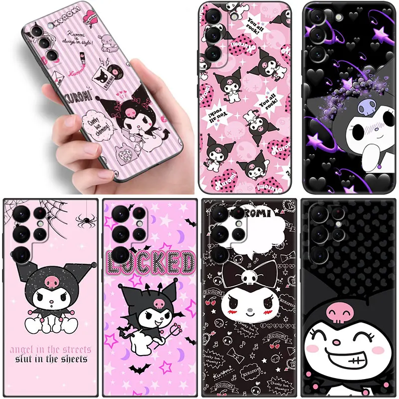 

Cartoon Cute Kuromis Phone Case For Samsung Galaxy S22 S21 Ultra S20 FE S8 S9 S10E S10 Plus Lite S7 Edge 5G Black Soft Cover