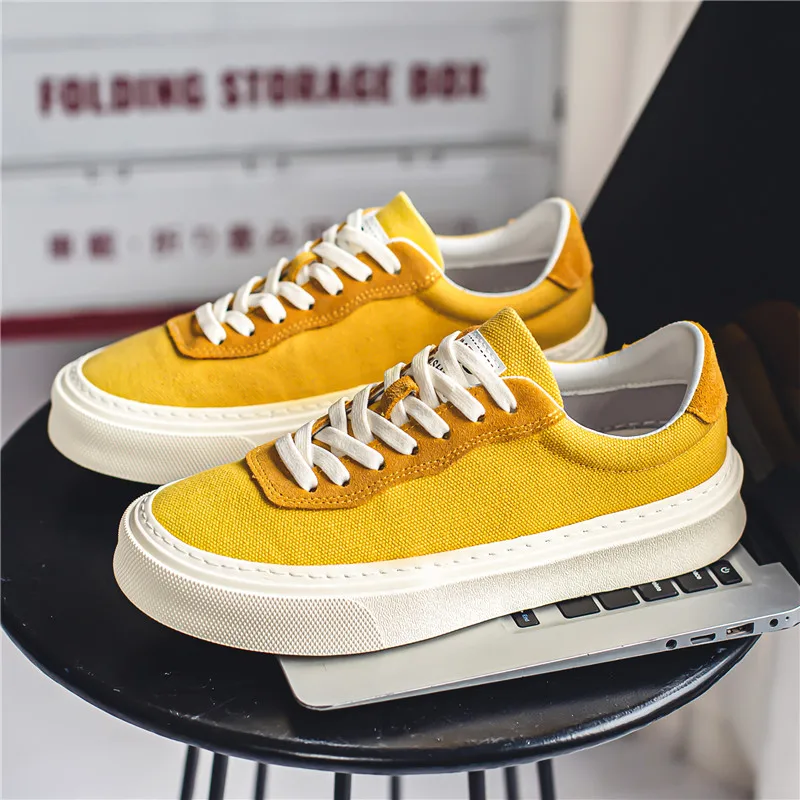 

Fashion Yellow Canvas Men's Skateboard Shoes Breathable Platform Man Vulcanization Shoes Non-slip Skateboarding Sneakers For Men