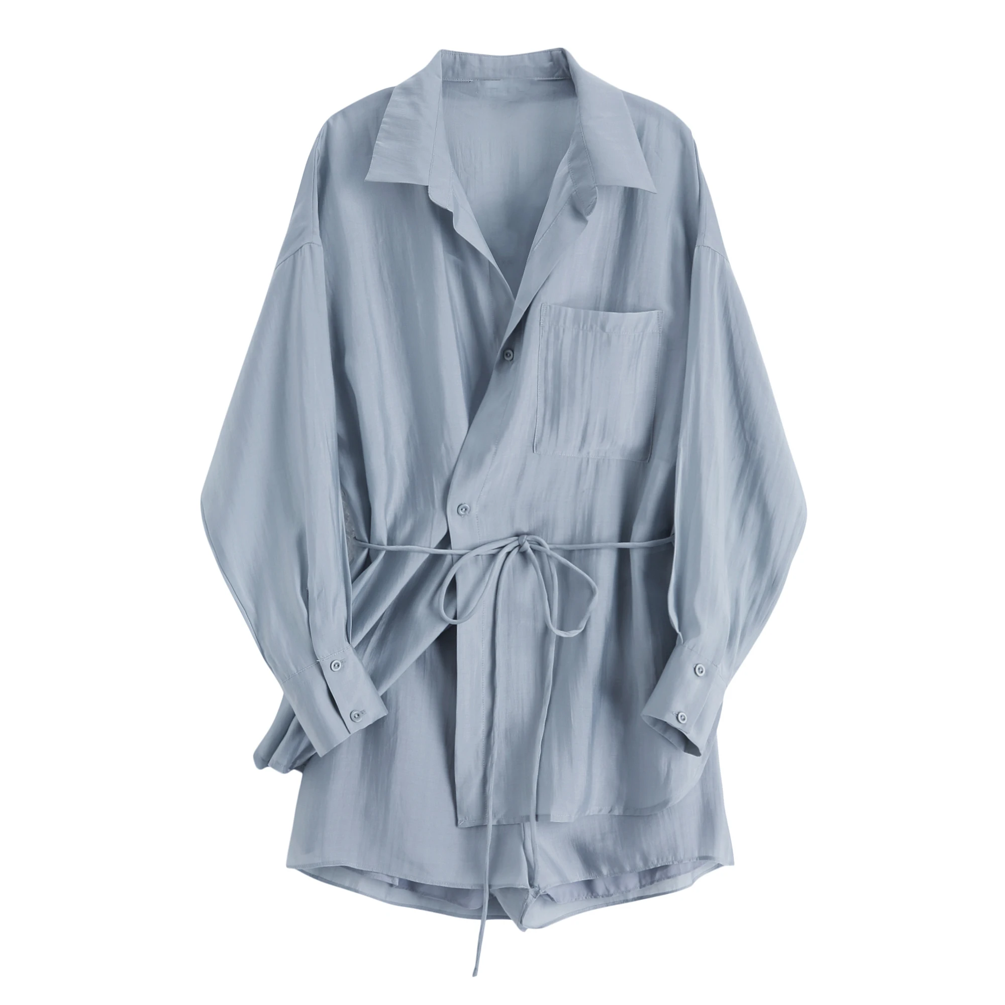 

SuperAen Casual Fashion Suit Spring Summer 2022 Solid Full Loose Thin Shirt Casual Shorts All Match Two-piece Set