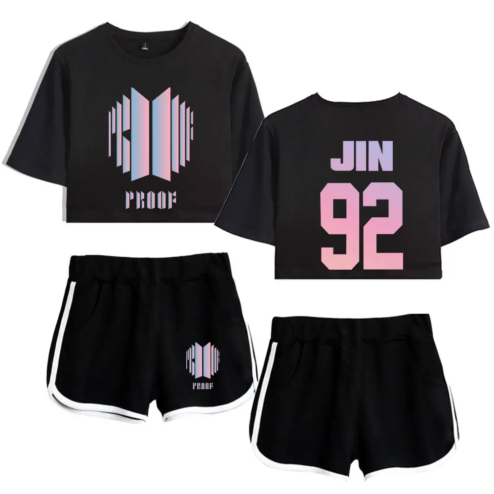 

Bangtan Boys PROOF Women Two Piece bulletproof Short Top and Middle Waist Shorts