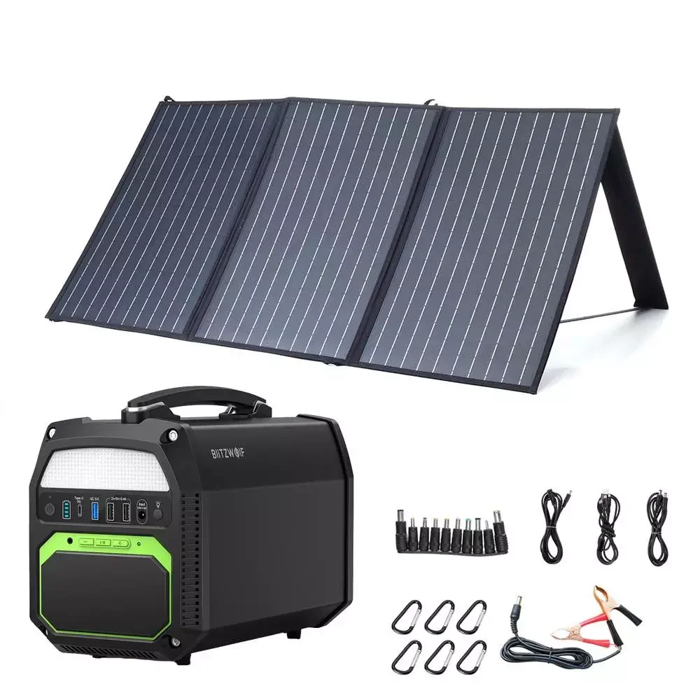 NEW IN Upgrade 500W 3.7V/124800mAh Outdoor Portable Power Station Set With 100W Folding Solar Panel Emergency Power Sou