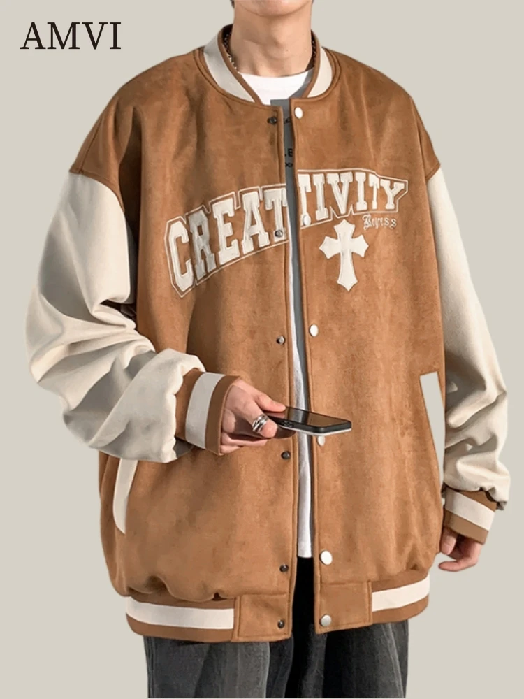 

Retro Embroidered Jacket American Coat Suede Jackets Unisex Clothes Wild Loose Jacket Baseball Uniform Coat Fashion Jackets New
