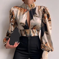 2022 spring elegant ruffles women shirt blouses printed hollow out spring summer sexy slim fitting blouse for daily wear