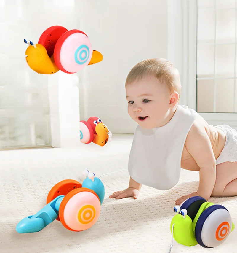 

Pull String Snail Glowing Music Car Toy Baby Learn to Crawl Reptile Drag Toddler Toy Parent-child Interactive Game Christmas Gif