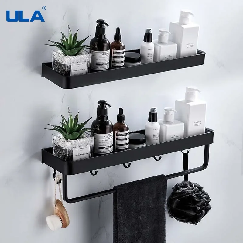 

NEW Black Bathroom Shelf 30/40/50/60 Kitchen Wall Shelf Shower Holder Storage Rack Towel Bar Robe Hooks Bathroom Accessories