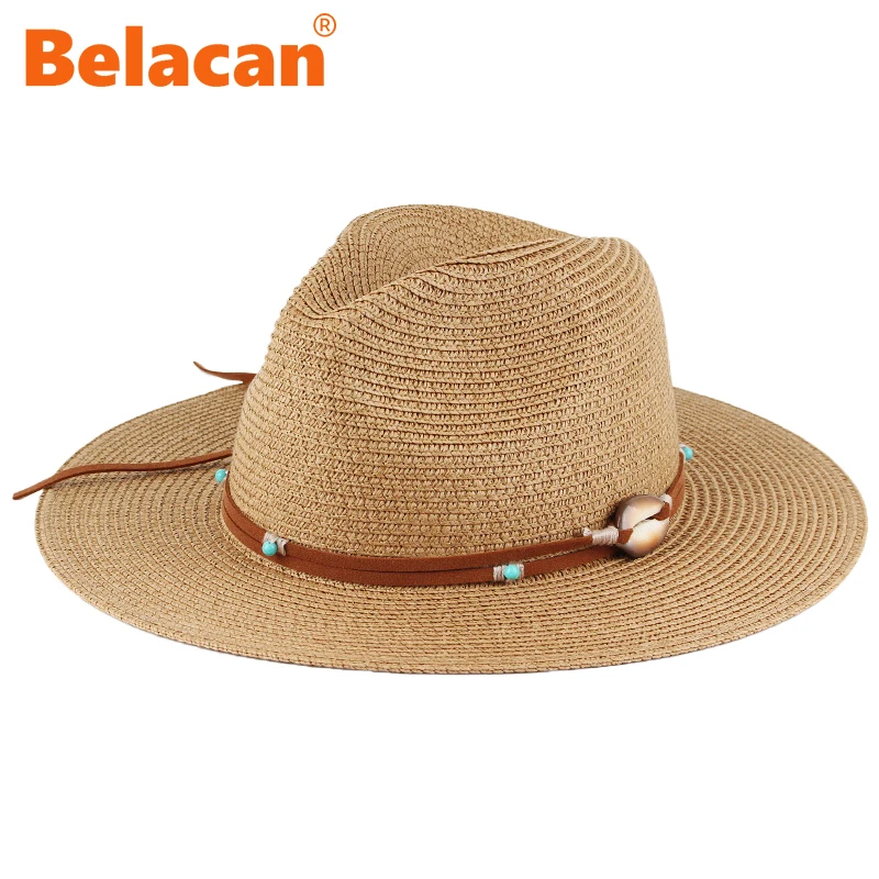 

Panama Fedora Hat Summer Sun Hats For Women Beach Wide Brim Straw Hats Men Fashion UV Sun Protection Travel Caps Chapeu Feminino