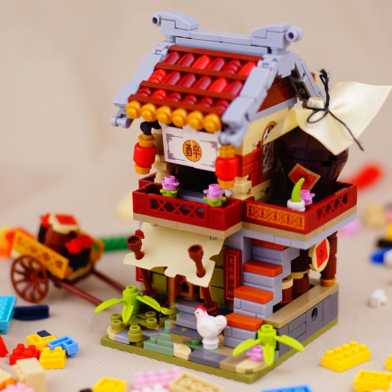 

3D Model DIY Mini Blocks Bricks Building City Street Chinatown Wine Pub Tavern Bar Restaurant Architecture Toys for Children