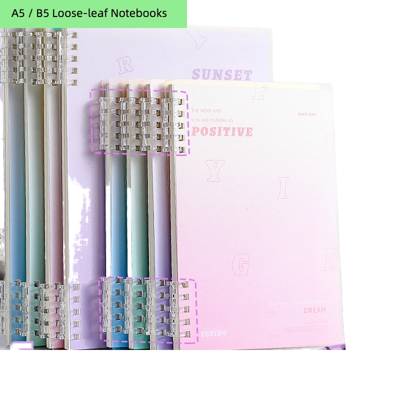 

Gradient A5/b5 Loose-leaf Binder Notebooks Coil Line Pages 60 Sheets Of Inner Paper Pp Cover Pink Blue Green Purple
