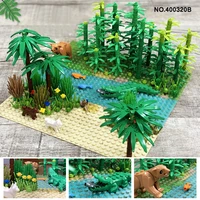military rainforest baseplate parts animal jungle flower tree plants city adventure building blocks assemble diy toys gifts