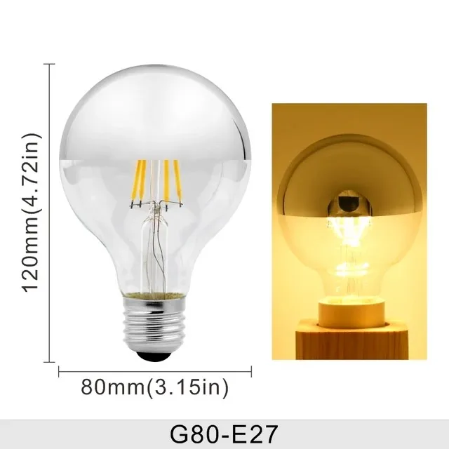 

E14 E27 Зеркальная серебряная винтажная светодиодная лампа Эдисона 4W G45 A60 ST64 G80 G9 Светодиодная лампа накаливания в стиле ретро Теплый белый свет AC220V