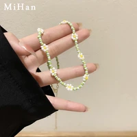 mihan modern jewelry green seedbeads necklace for women pretty design hot sale one layer flower resin choker necklace wholesale
