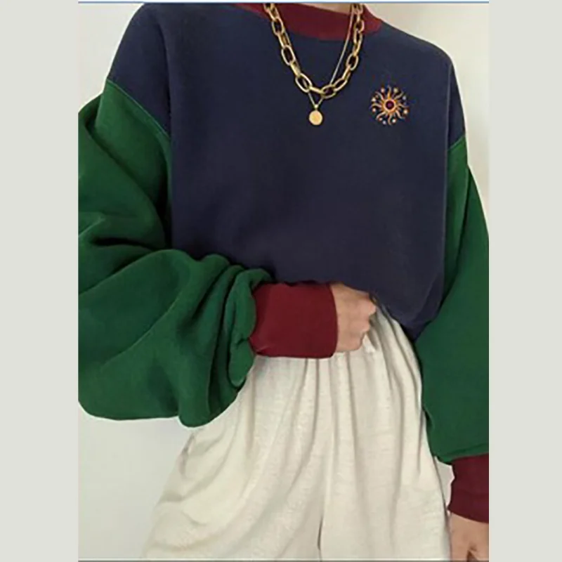 

Women's Fall 2023 Green Long Sleeve Knitwear Casual Fashion Patchwork Jacket Sweater Female New Korean Y2k Pullover Sweatshirt