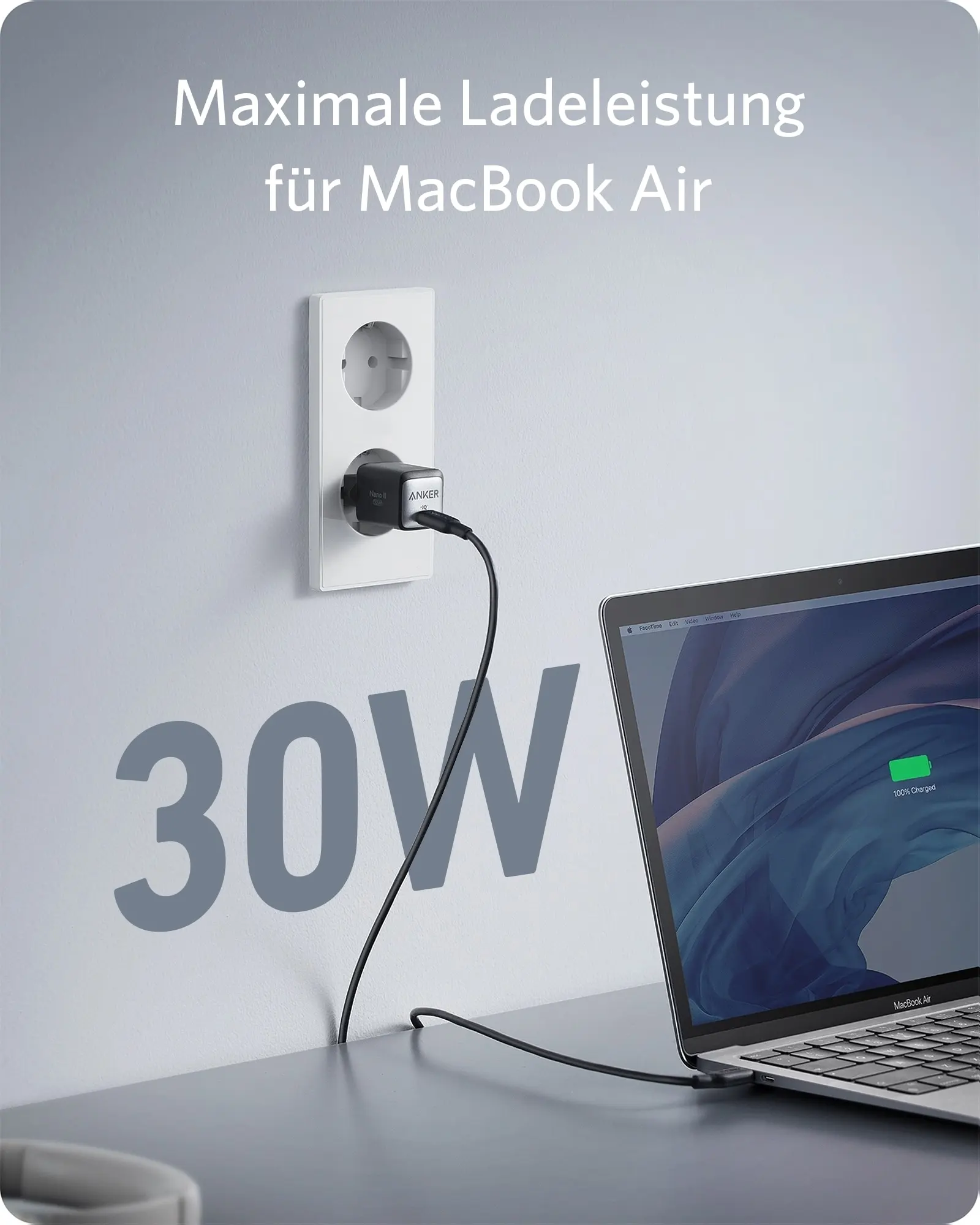 Зарядное устройство Anker компактное с USB-портами и поддержкой быстрой зарядки 30 Вт