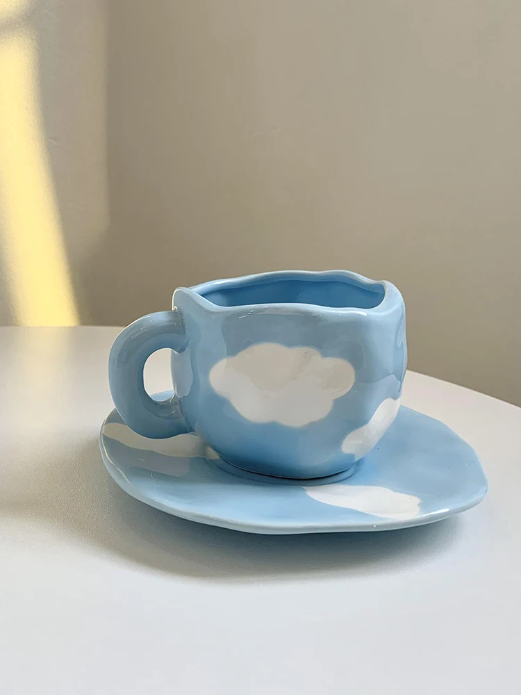 INS Style High-end Ceramic Cup and Saucer Set Tulip Hand-pinch Pastoral Small Fresh Coffee Creative Gift |