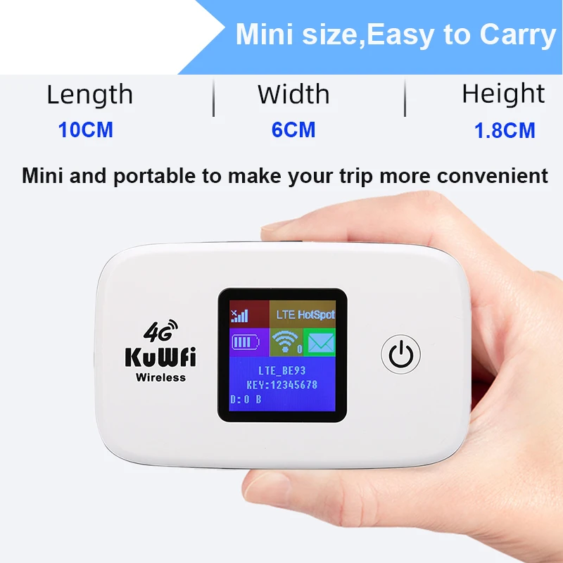 KuWfi 3G/4G LTE Мобильный роутер 150Mbps Карманный модем Мини Портативный для путешествий на открытом воздухе с аккумулятором 2400mAh Поддержка 10 устройств.