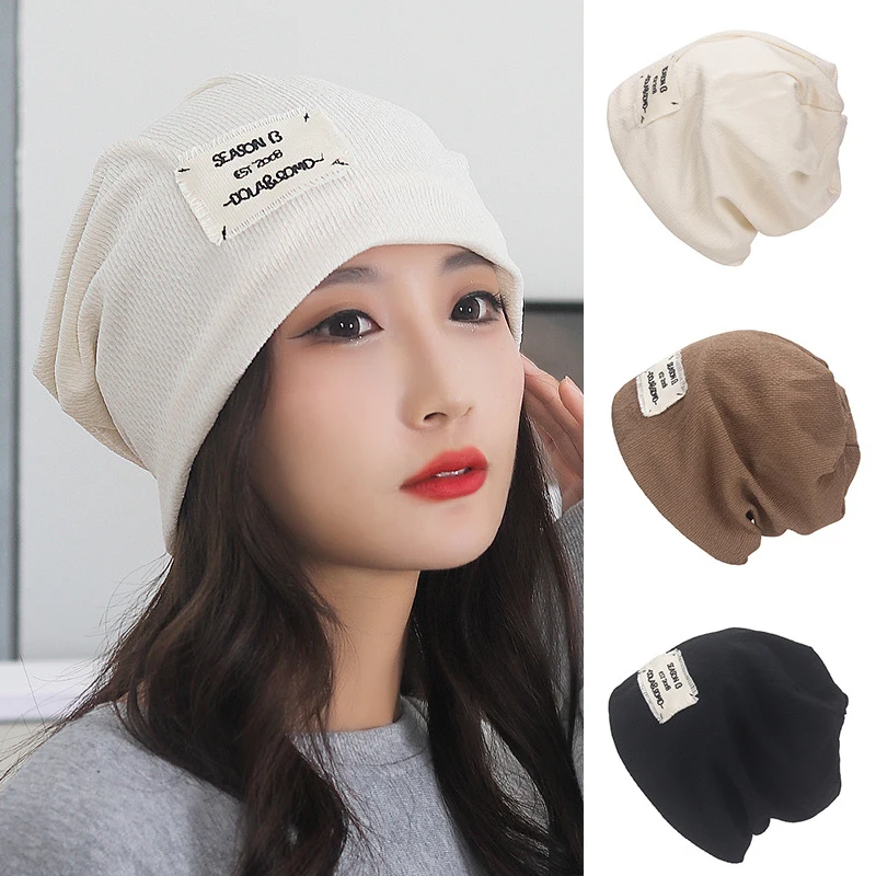 

New Winter Warm Skullies Beanies Fashion Women Knitting Streetwear Beanie Thin Applique Korea Cool Hip Hop Skullcap Baotou Cap