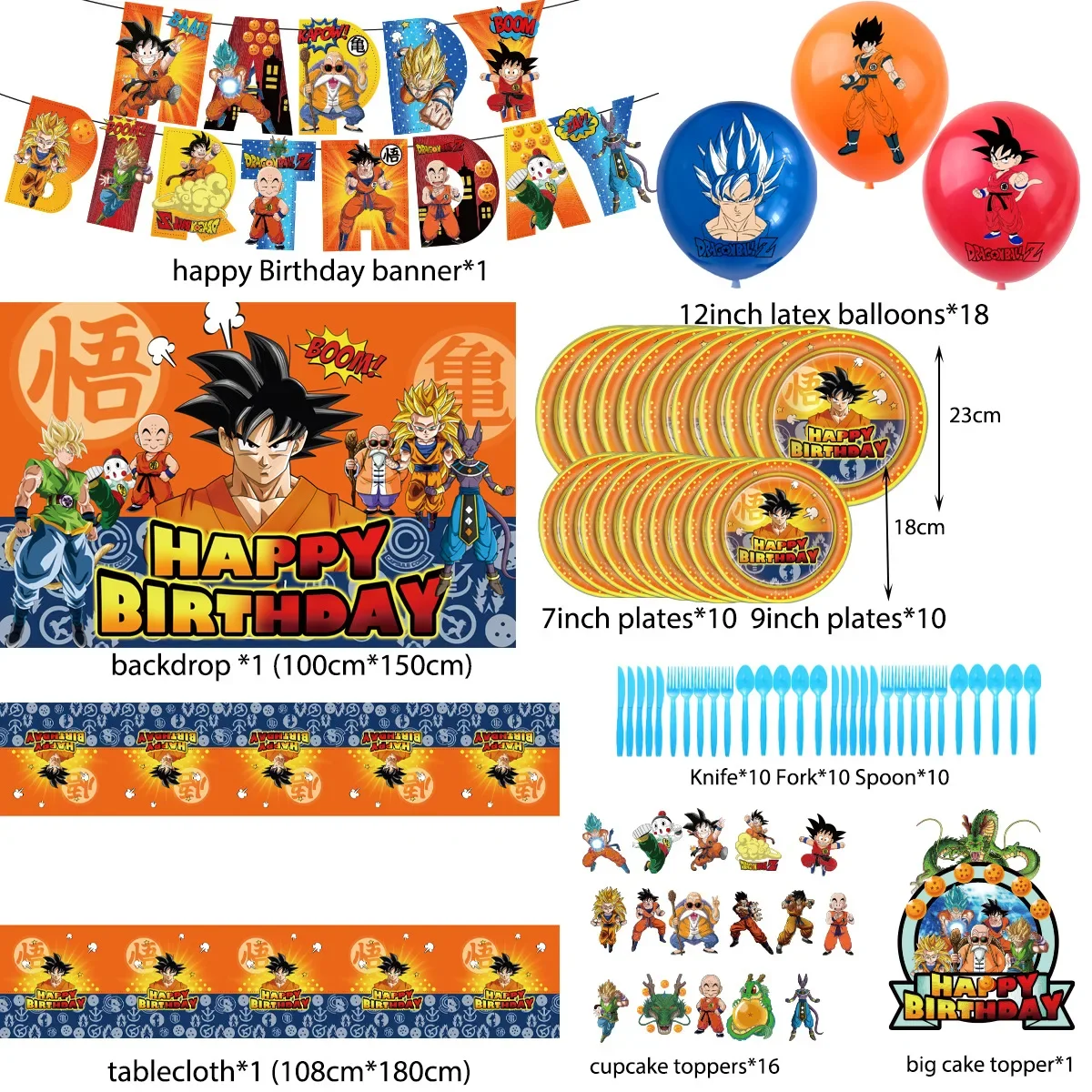 

Anime Dragon Ball Theme Party Monkey King Background Tablecloth Dinner Plate Flag Balloon Birthday Party Interior Decoration Set