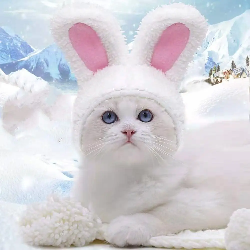 

Party Warm With Ears Funny Cat Headwear Rabbit Hat Cat Costume Pet Accessory
