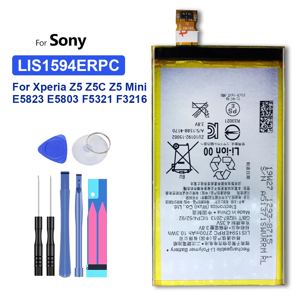 

Replacement Battery For SONY Xperia F5321 Z5C Z5 mini E5823 Z5 Compact Genuine C6 F3216 F3215 F3216Xc LIS1594ERPC 2700mAh