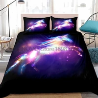 fanaijia galaxy unicorn bedding set kids girls duvet cover 3 piece purple sparkly unicorn bedspread single size