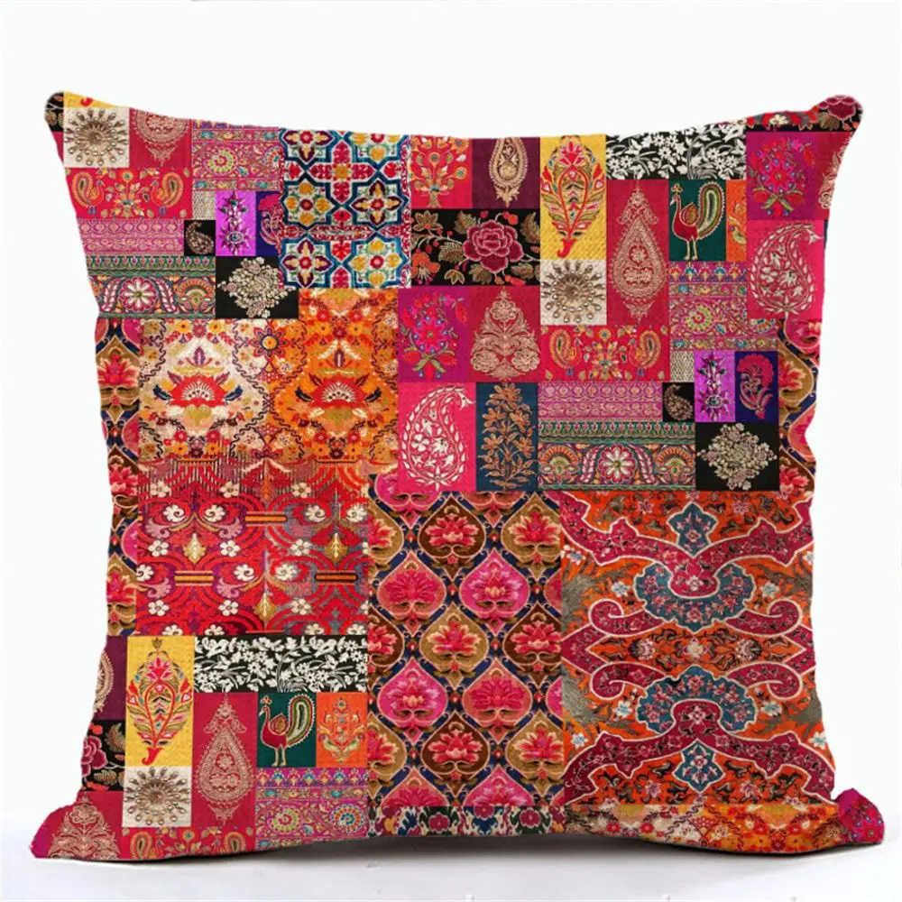 

Sofa Bedroom Linen Artwork Printed Farmhouse Style Pillow Case Ethnic Style Bohemian Pillow Cover
