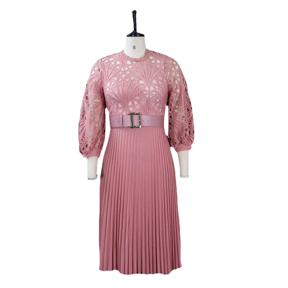 

Plus Size Elegant Lace Cutout Midi Dress Sexy Ruched Waistband A-line Evening Dresses Casual Vestidos Mujer Primavera Verano